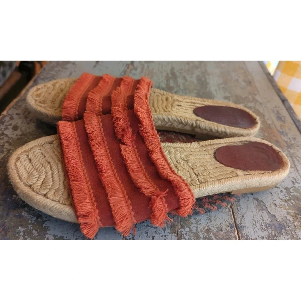 Womens Alex + Alex Bow Fringe Slides Burnt Orange Espadrilles Slip on Size US 10